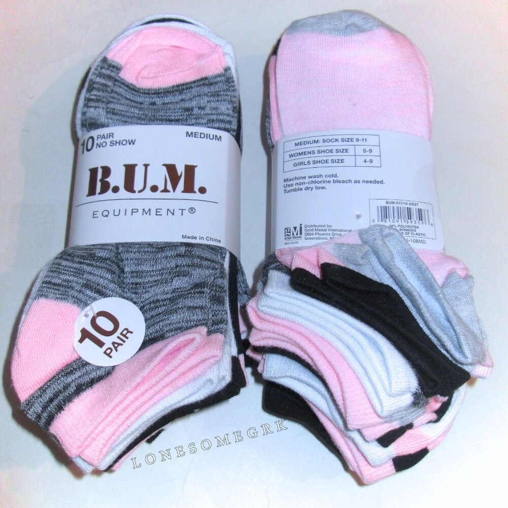 10 Pairs Womens BUM Equipment Light Weight Shoe 5-9 Assorted No Show Socks